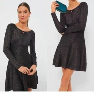 Hyacinth House NEW Black Metallic Long Sleeve Selena Knit Mini Dress Size S